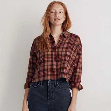 Madewell Plaid Flannel Cropped Button Down Shirt