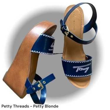 Tommy Hilfiger Wedge Sandals Navy Blue embroidered
