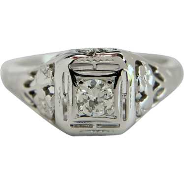 Art Deco 18K White Gold .12ct Transitional Cut Di… - image 1