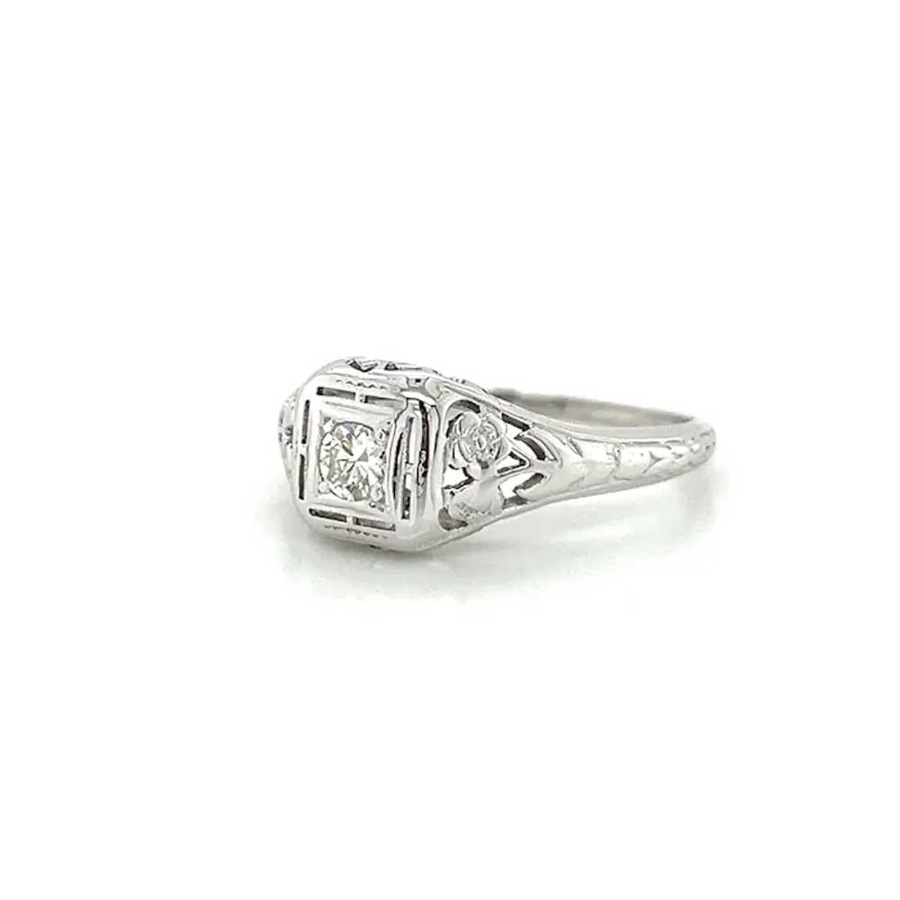 Art Deco 18K White Gold .12ct Transitional Cut Di… - image 4