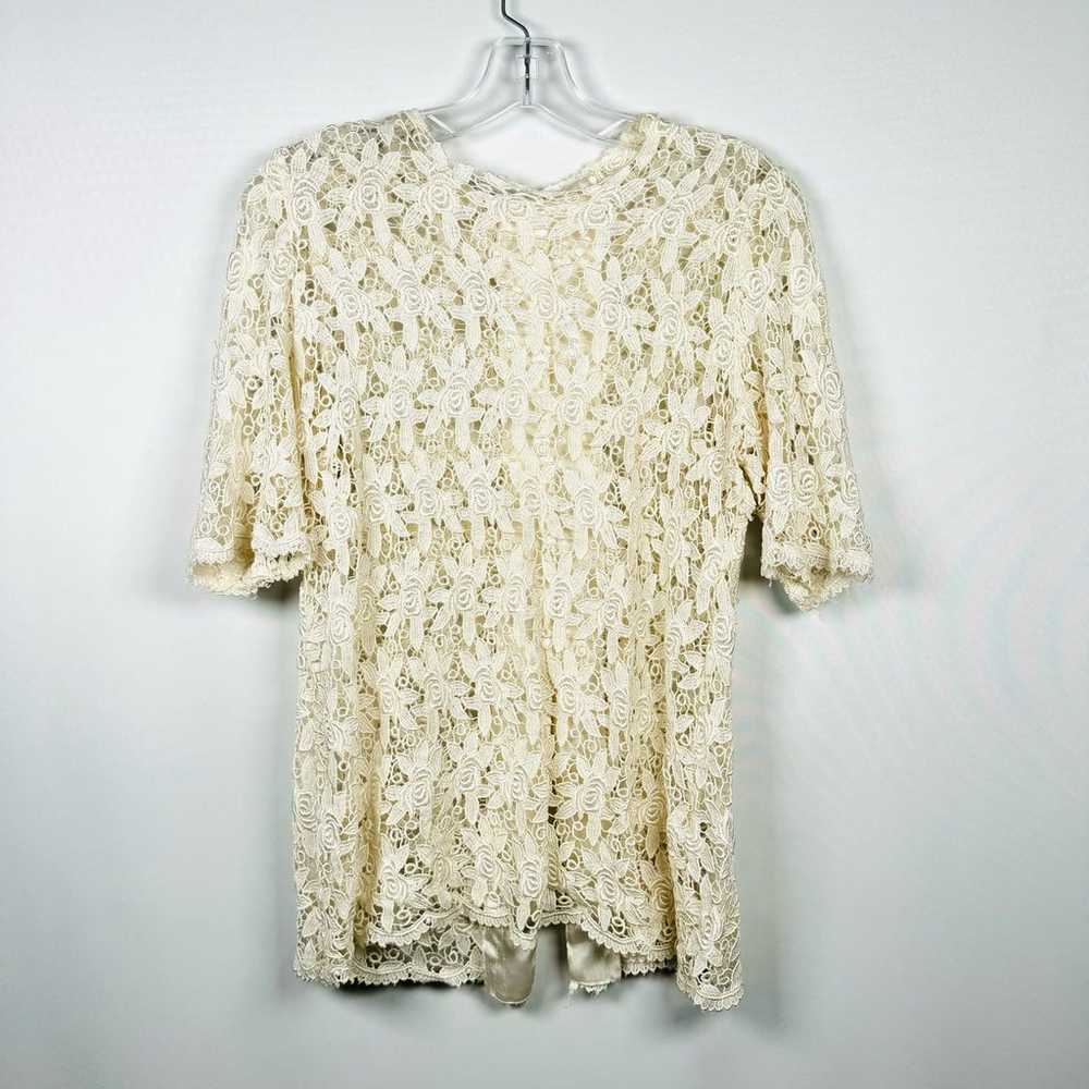 Vintage Beige Lace Crochet Cardigan Button Up Blo… - image 2
