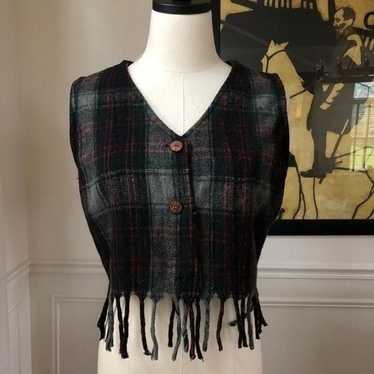 Vintage Plaid Wool Fringe Crop Top Vest