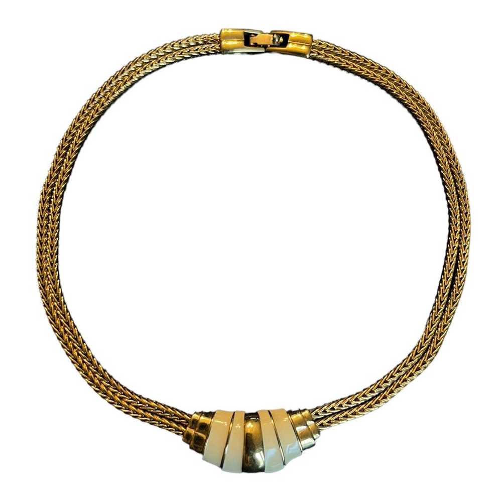 MONET vintage necklace gold tone cream accents - image 10