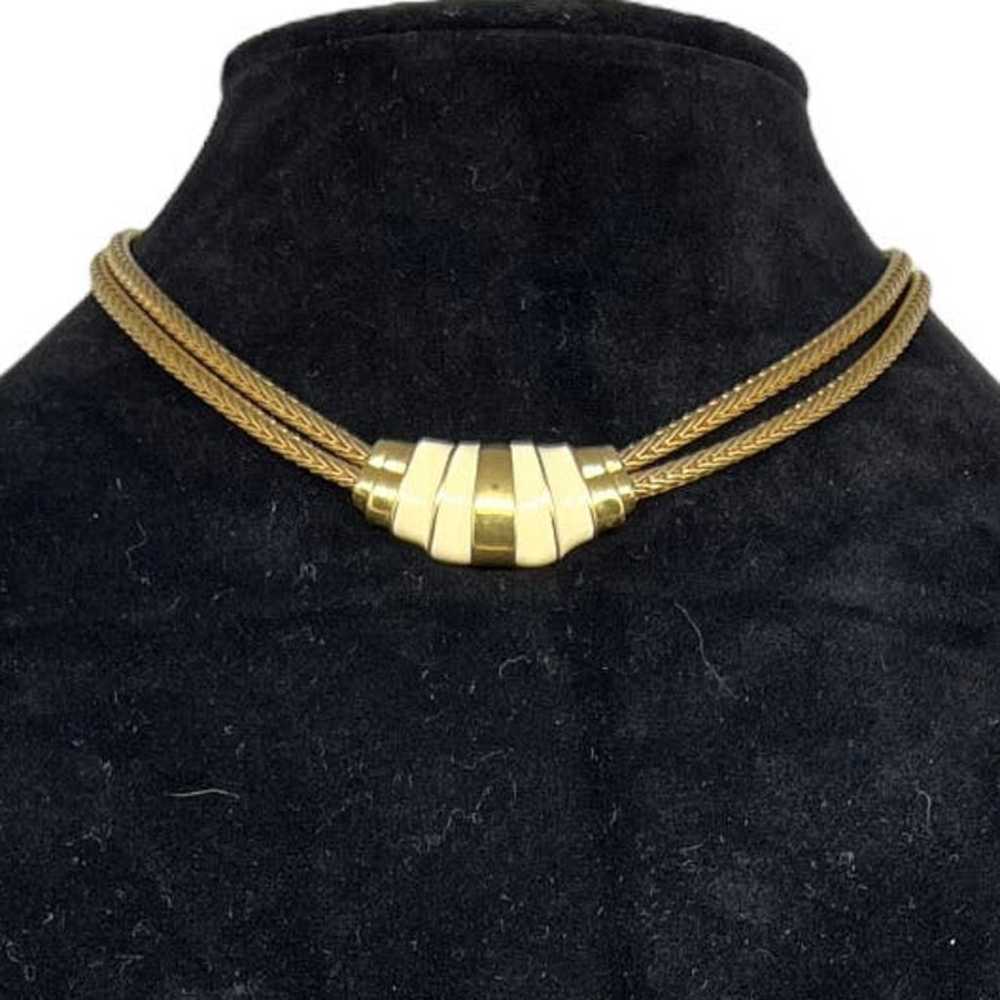 MONET vintage necklace gold tone cream accents - image 2