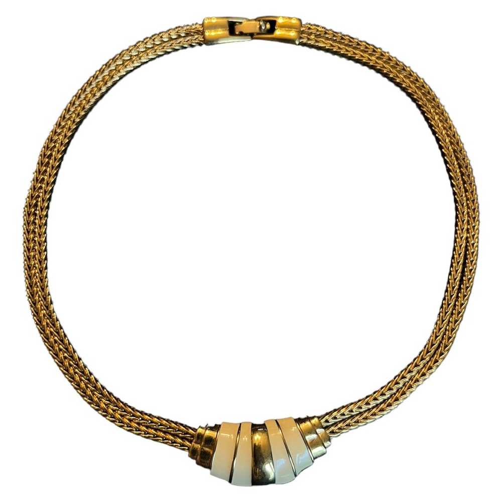 MONET vintage necklace gold tone cream accents - image 3