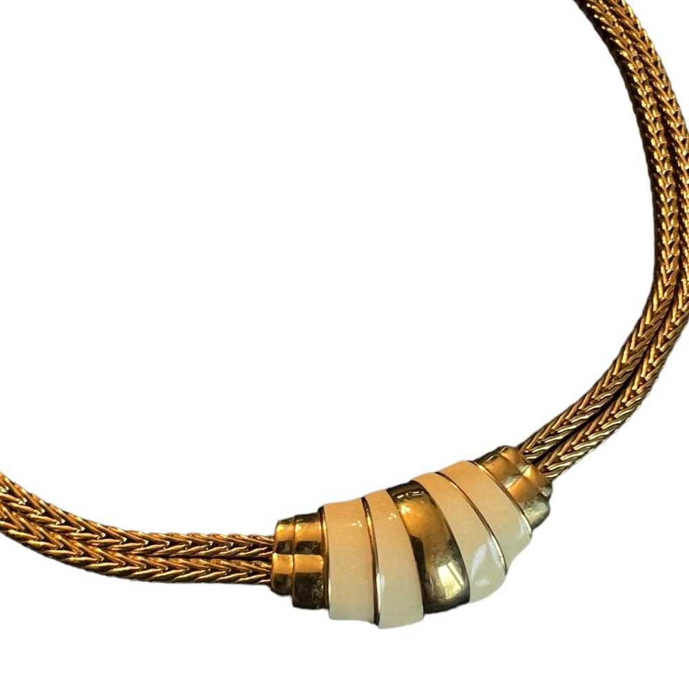 MONET vintage necklace gold tone cream accents - image 5