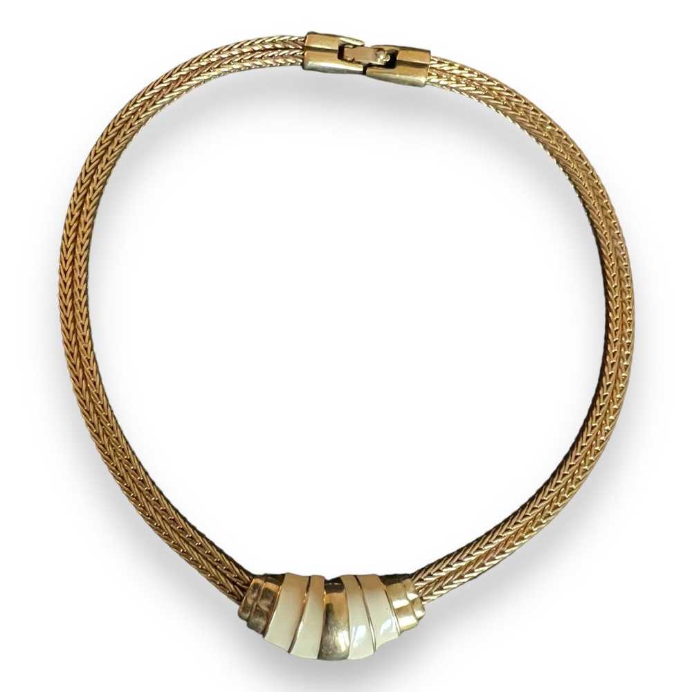 MONET vintage necklace gold tone cream accents - image 9