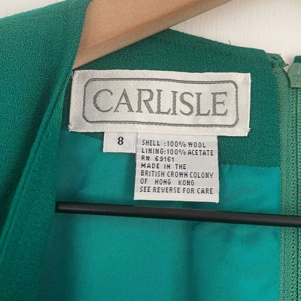 Vintage Carlisle 100% Wool Dress Green Midi Women… - image 10