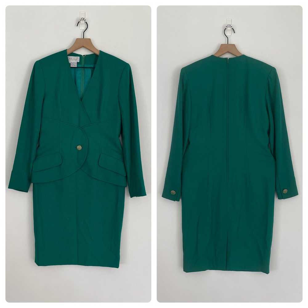 Vintage Carlisle 100% Wool Dress Green Midi Women… - image 1
