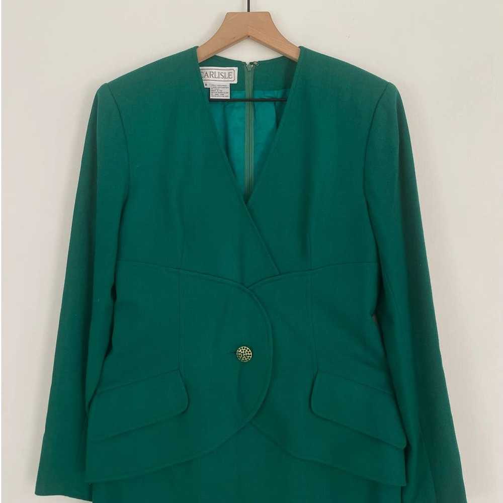 Vintage Carlisle 100% Wool Dress Green Midi Women… - image 2