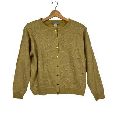 Vintage Dress Barn Metallic Gold Cardigan Sweater 