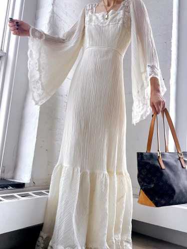 70s gauze cotton lace dress