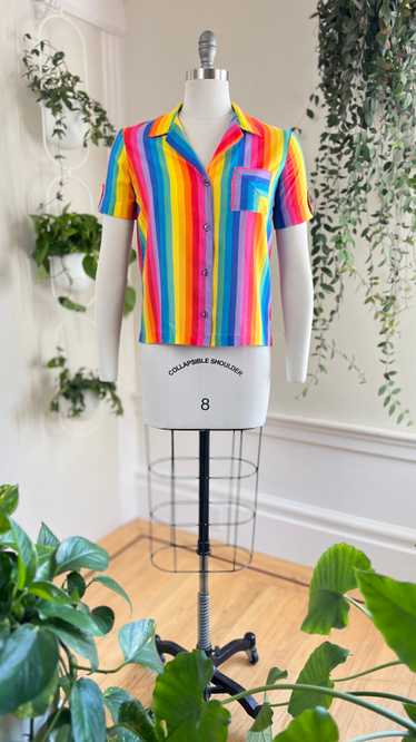 1970s Rainbow Striped Button-Up Shirt | small