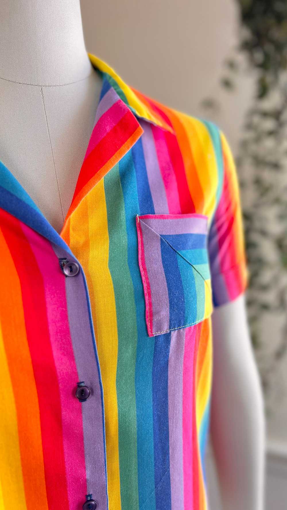 1970s Rainbow Striped Button-Up Shirt | small - image 2