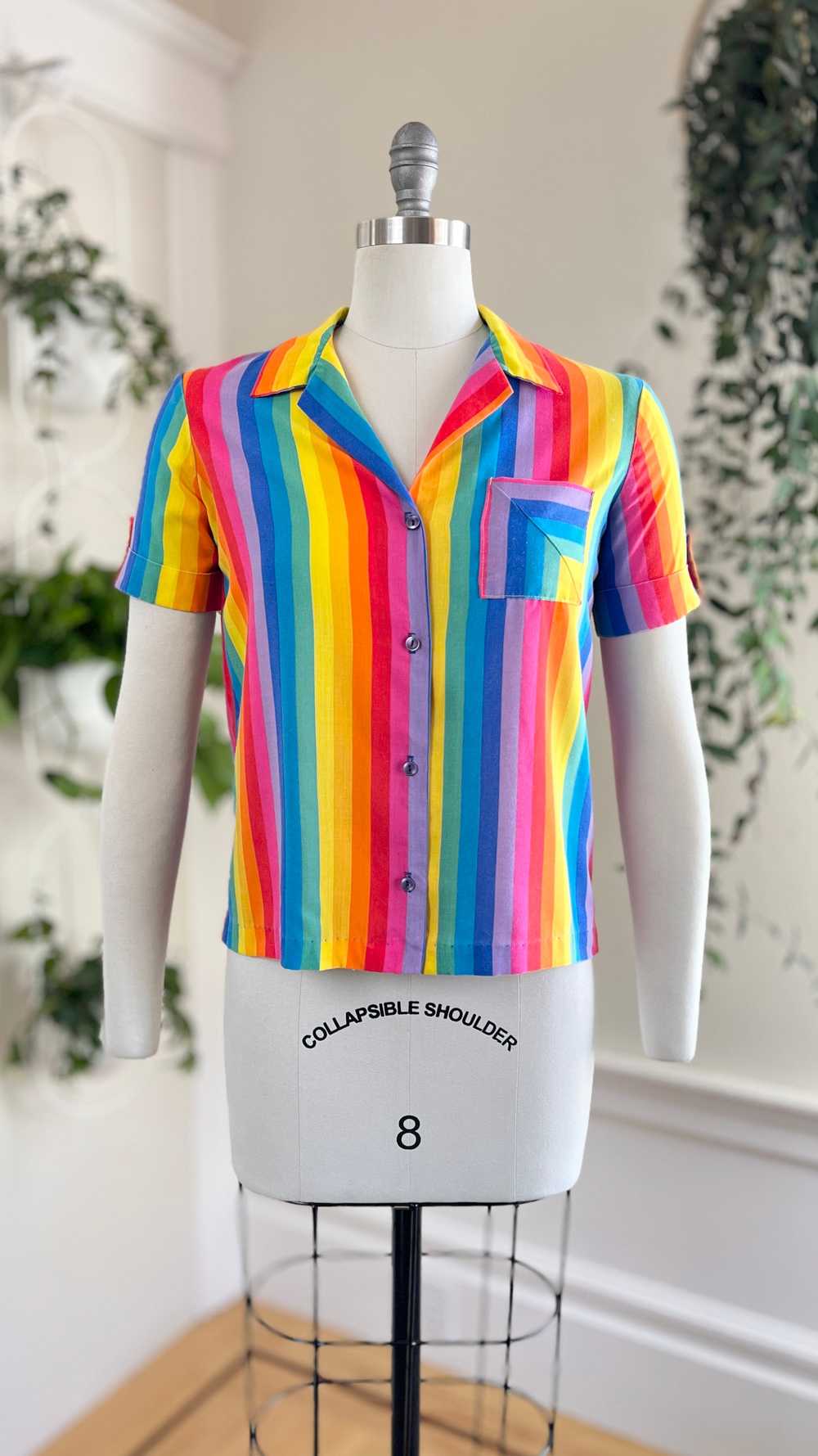 1970s Rainbow Striped Button-Up Shirt | small - image 3