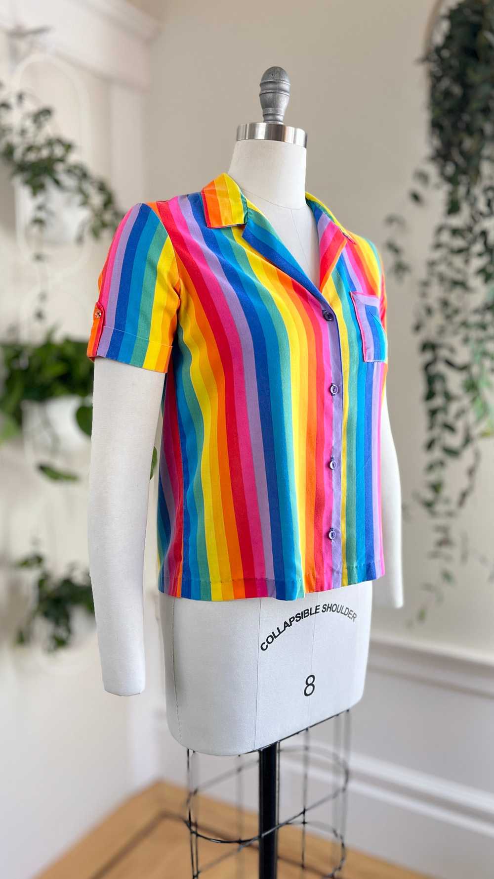 1970s Rainbow Striped Button-Up Shirt | small - image 4