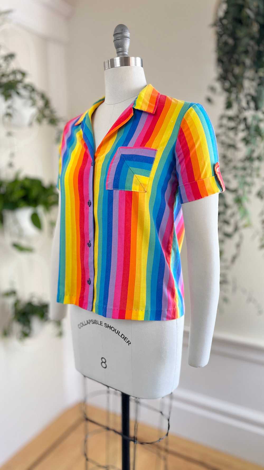 1970s Rainbow Striped Button-Up Shirt | small - image 5