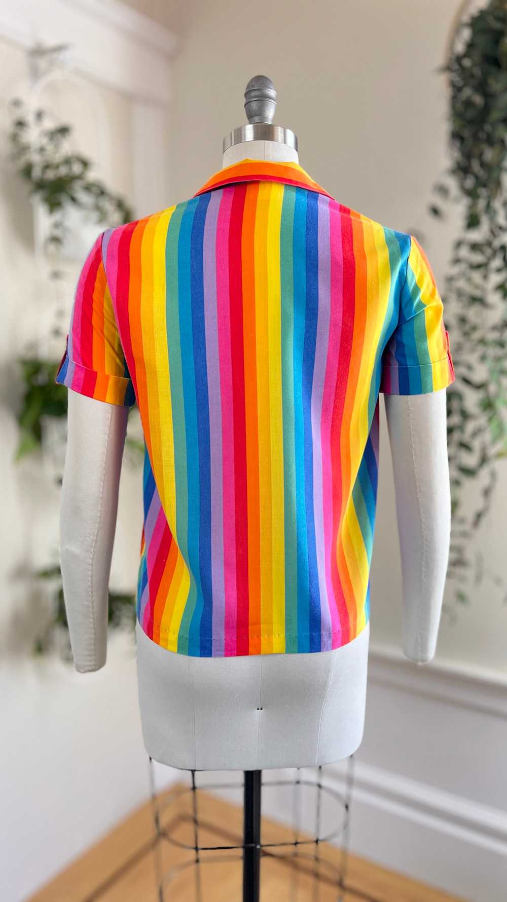 1970s Rainbow Striped Button-Up Shirt | small - image 6