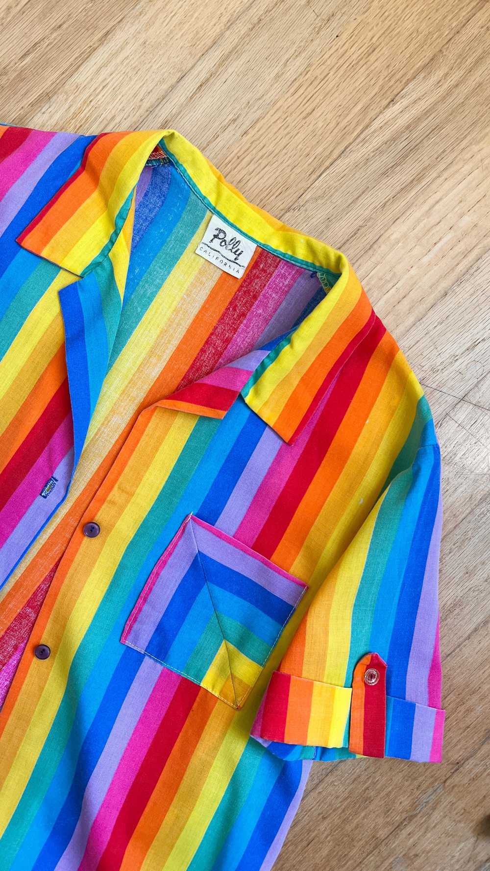 1970s Rainbow Striped Button-Up Shirt | small - image 7