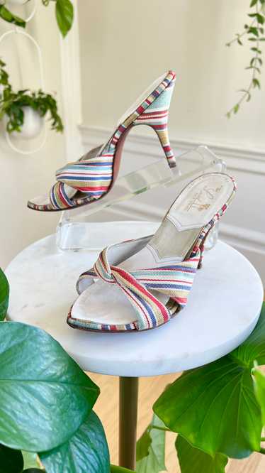 1950s Striped Spring-o-lator Stilettos | size US 5