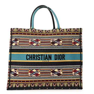 CHRISTIAN DIOR Canvas Embroidered Book Tote Blue M