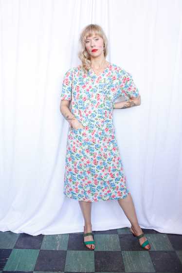 1940s Feedsack Floral Cotton Dress - XXL