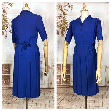 Vibrant Royal Blue Original 1940s Day Dress Perfec