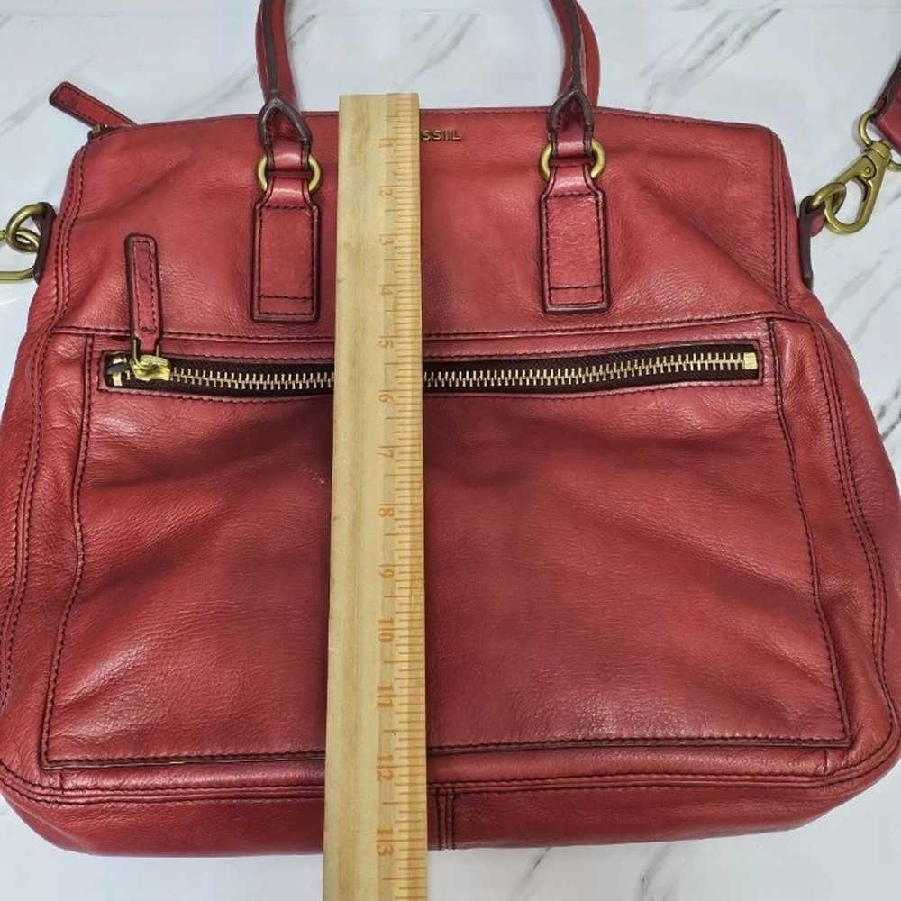 Fossil Distressed Red Leather Large Crossbody Bag… - image 11