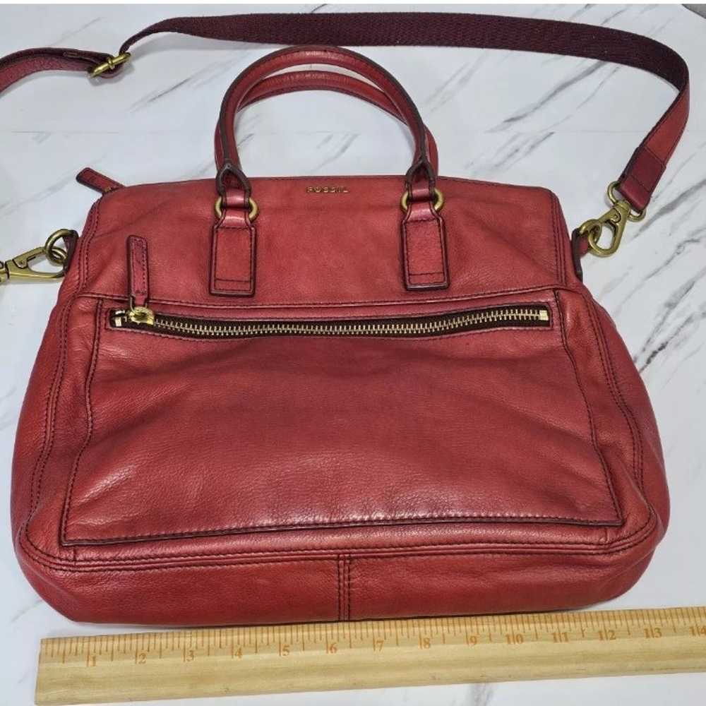 Fossil Distressed Red Leather Large Crossbody Bag… - image 12