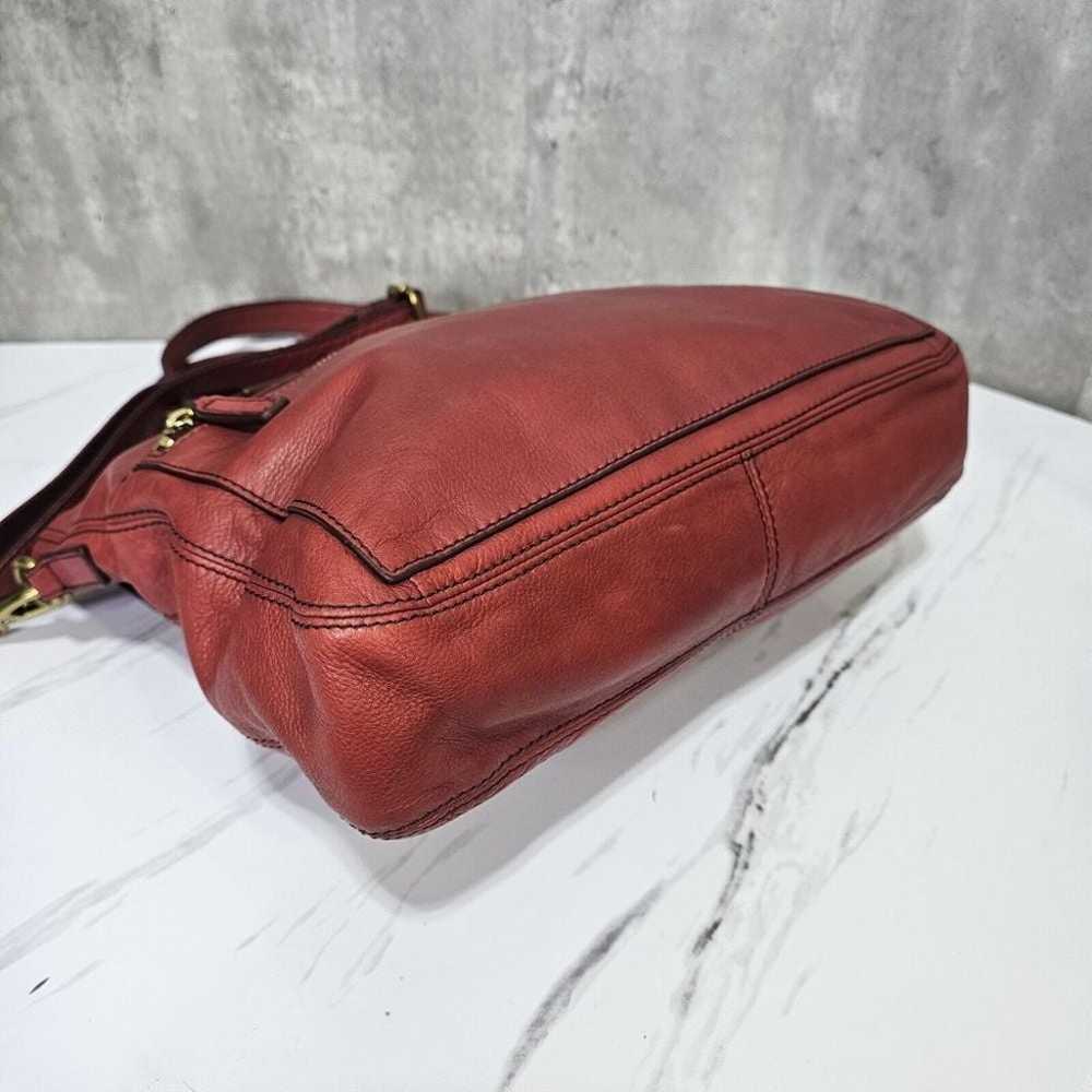 Fossil Distressed Red Leather Large Crossbody Bag… - image 5