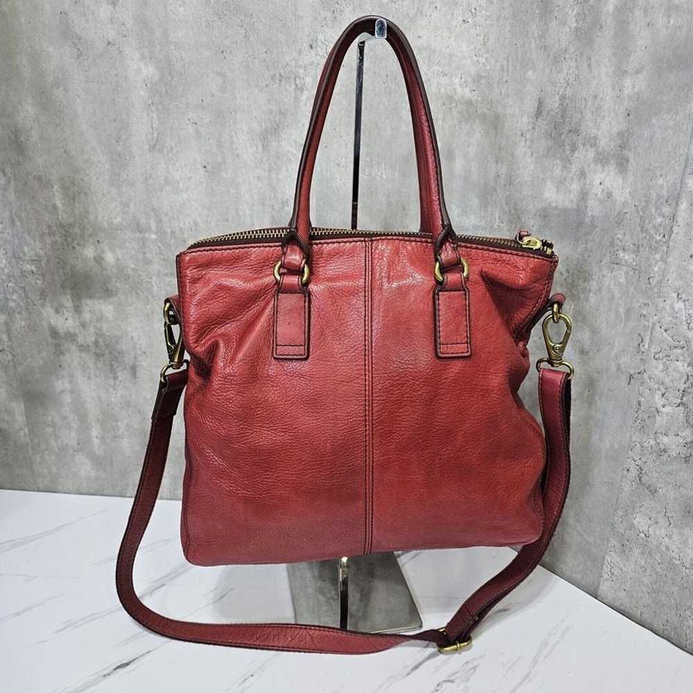 Fossil Distressed Red Leather Large Crossbody Bag… - image 8