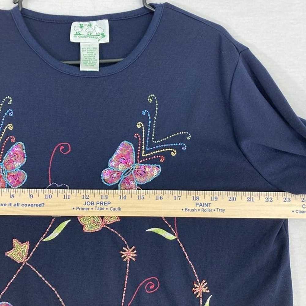Vintage Quacker Factory Navy Butterfly Floral Emb… - image 7
