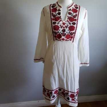 Vintage Lucky Brand Boho Embroidered Cotton Dress 
