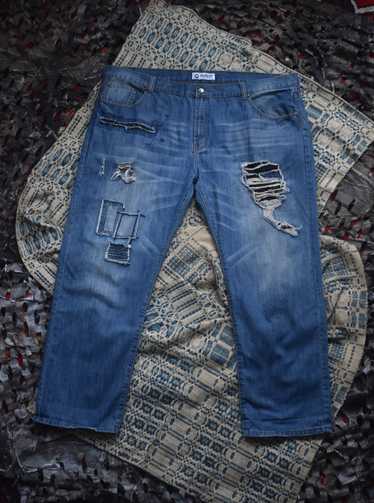 Y2K AKADEMIKS PATCHWORK DISTRESSED JEANS - image 1