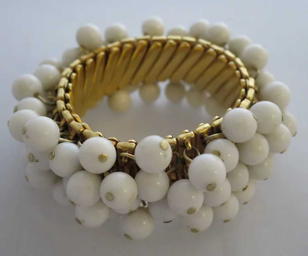 Stretchy Milk Glass Bead and Gold-Plated Metal Br… - image 3