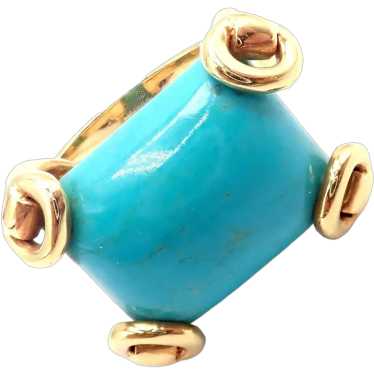 Authentic! Gucci 18K Yellow Gold Large Turquoise … - image 1