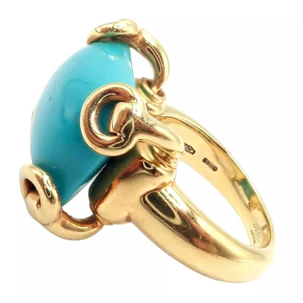 Authentic! Gucci 18K Yellow Gold Large Turquoise … - image 3