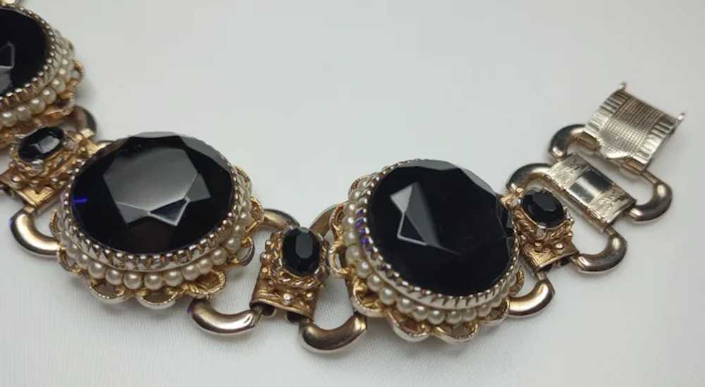 1950's Selro Chunky Bracelet, Black Faceted Stone… - image 2