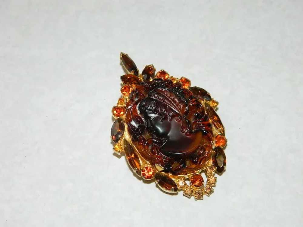 Juliana Rootbeer Rhinestone Cameo Brooch and Pend… - image 2