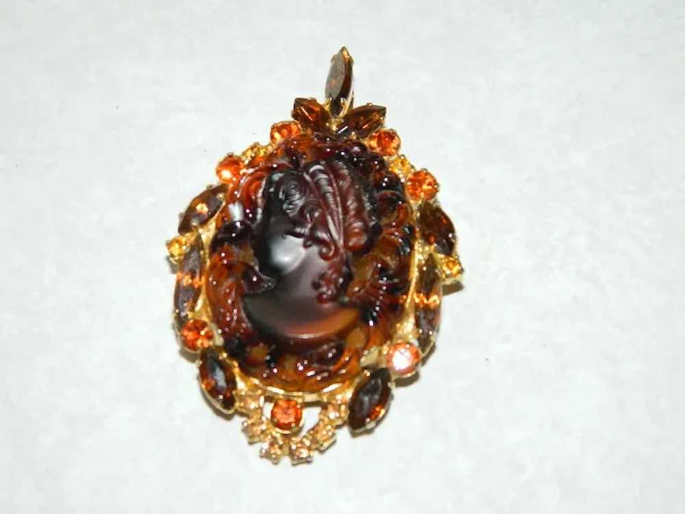 Juliana Rootbeer Rhinestone Cameo Brooch and Pend… - image 3