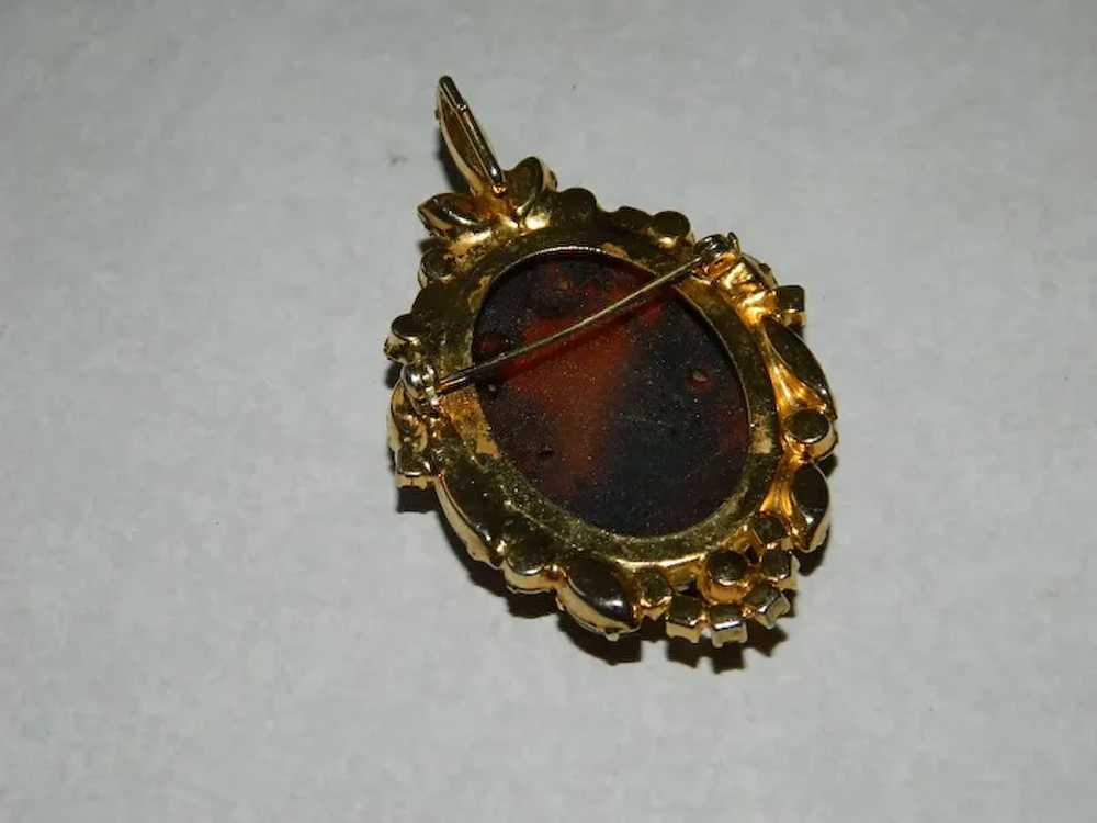 Juliana Rootbeer Rhinestone Cameo Brooch and Pend… - image 4