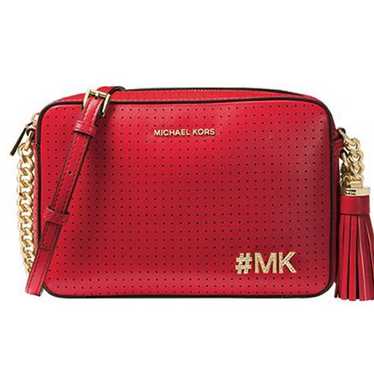 Michael Kors Perforated Ginny Red Leather Chain Ba