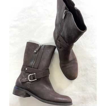Marc Fisher Brown Leather Zip Heeled Boot Bootie … - image 1