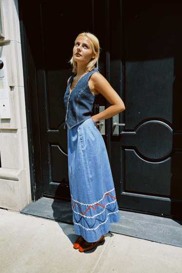 VINTAGE CHAMBRAY RICK RACK MIDI SKIRT