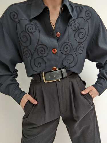 Vintage Faded Black Embroidered Blouse