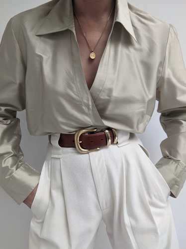 Vintage Champagne Brushed Silk Wrap Blouse