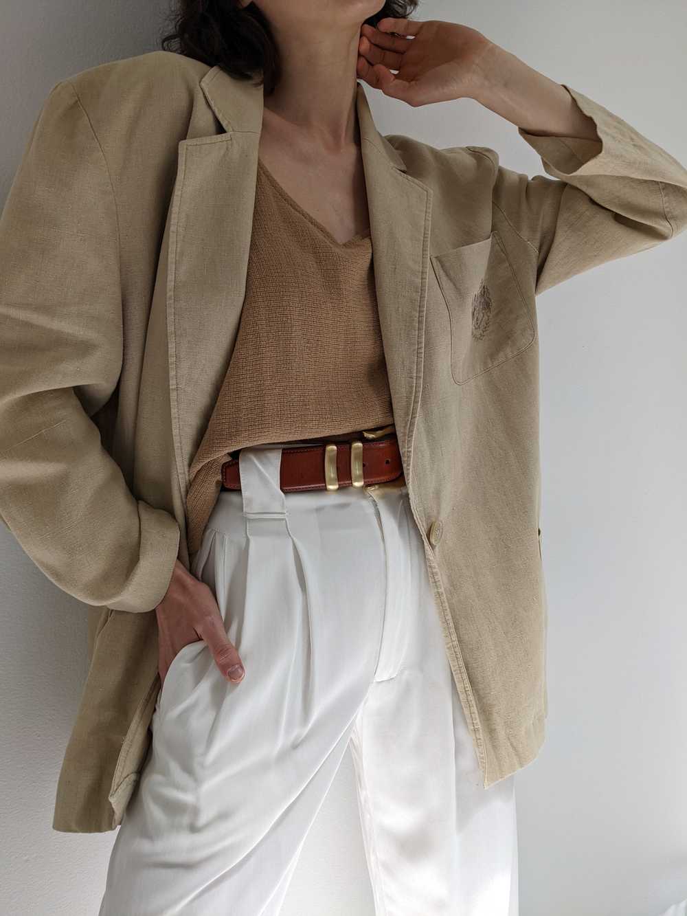 Vintage Latte Woven Linen Blazer - image 1