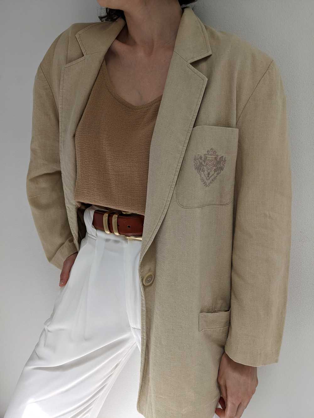 Vintage Latte Woven Linen Blazer - image 2