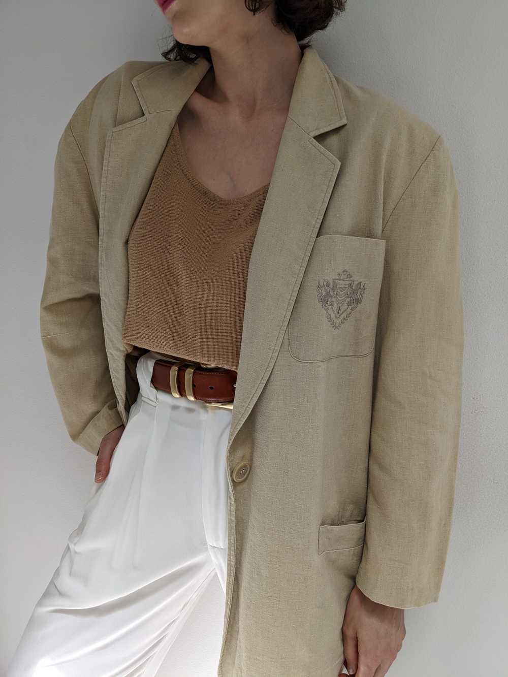 Vintage Latte Woven Linen Blazer - image 3