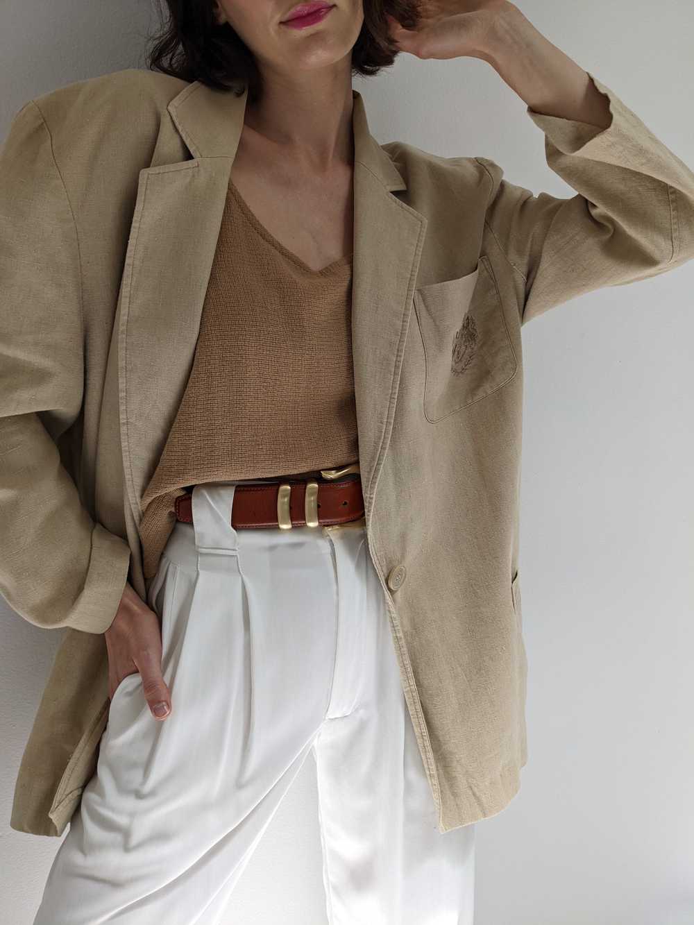 Vintage Latte Woven Linen Blazer - image 5